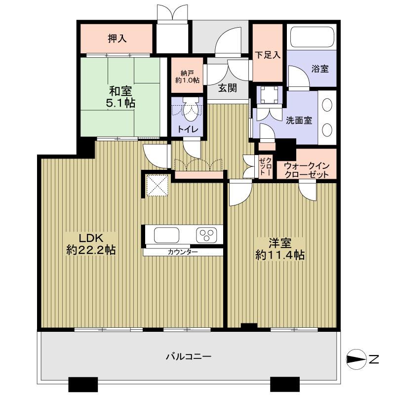 Floor plan. 2LDK, Price 51,800,000 yen, Occupied area 93.07 sq m , Balcony area 19.19 sq m