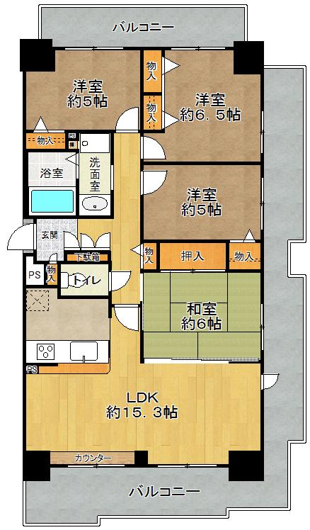 Floor plan. 4LDK, Price 15.8 million yen, Occupied area 84.96 sq m , Balcony area 35.61 sq m