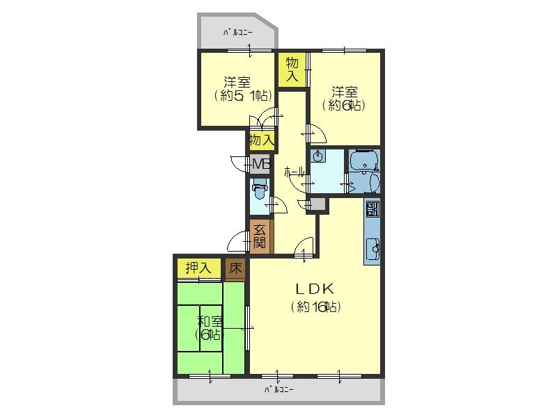 Floor plan. 3LDK, Price 14.9 million yen, Footprint 79.2 sq m , Balcony area 13.74 sq m