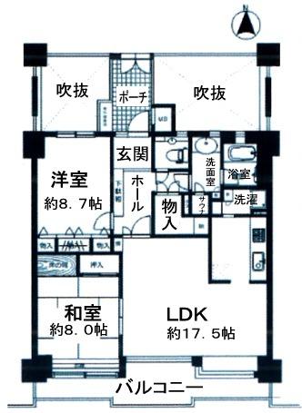 Floor plan. 2LDK, Price 24,800,000 yen, Occupied area 95.37 sq m , Balcony area 15.84 sq m