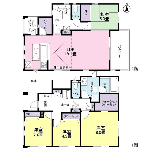 Floor plan. 37,900,000 yen, 4LDK, Land area 155.28 sq m , Is a large floor plan of the building area 108 sq m storage! Attic storage ・ pantry ・ Yes WIC!