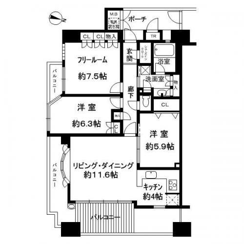 Floor plan. 3LDK, Price 33,500,000 yen, Occupied area 80.21 sq m , Balcony area 20.83 sq m