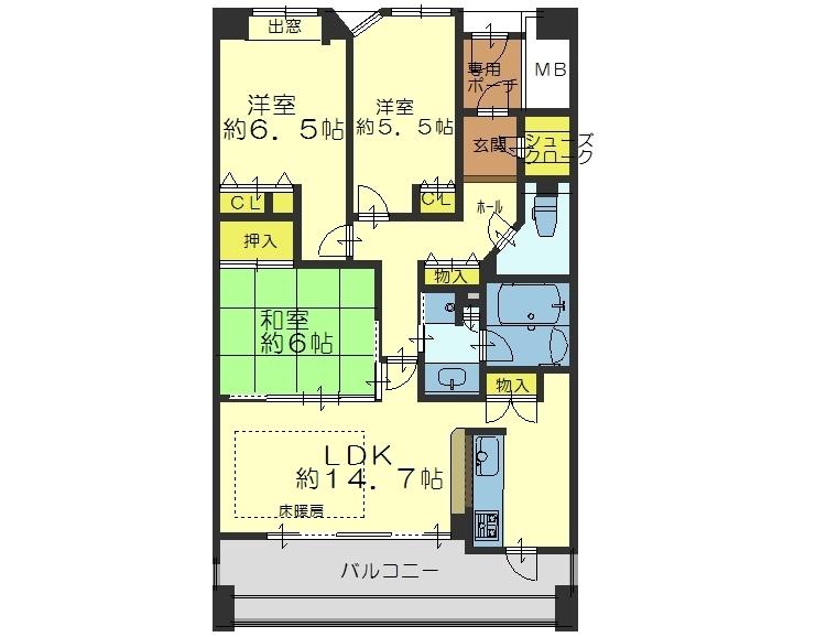 Floor plan. 3LDK, Price 27,800,000 yen, Occupied area 76.37 sq m , Balcony area 12.67 sq m