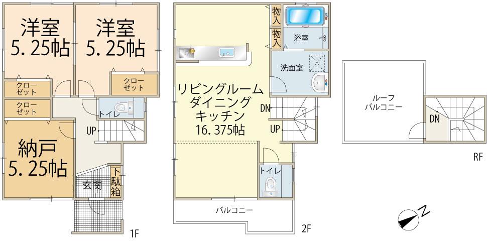 Floor plan. (Building 2), Price 44,300,000 yen, 3LDK, Land area 121.03 sq m , Building area 87.76 sq m