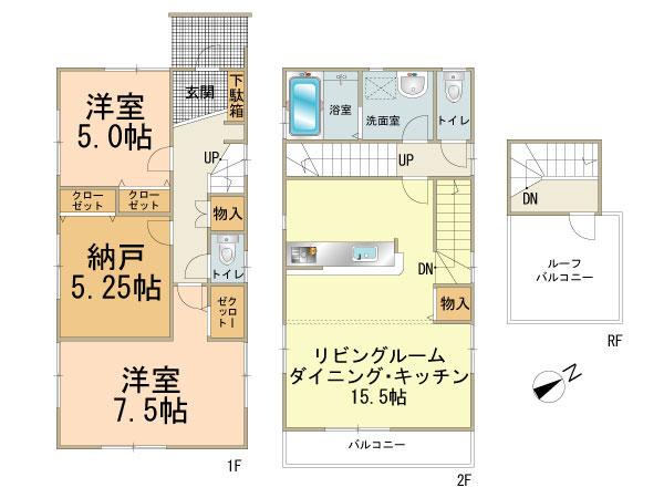 Floor plan. (3 Building), Price 43,300,000 yen, 3LDK, Land area 122.74 sq m , Building area 89.01 sq m