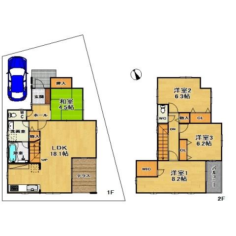 Floor plan. (E No. land), Price 35,800,000 yen, 4LDK, Land area 112.27 sq m , Building area 100.64 sq m