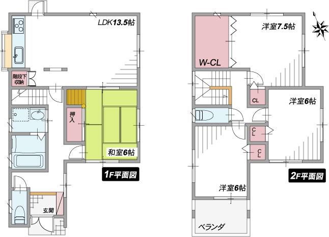 Floor plan. 20.8 million yen, 4LDK, Land area 107.2 sq m , Building area 102.26 sq m 4LDK, 2F is the main bedroom about 3 pledge minute walk-in closet