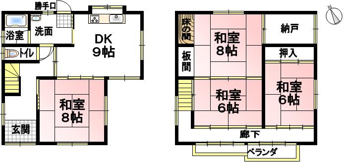 Floor plan. 13.5 million yen, 4DK, Land area 109.89 sq m , Building area 109.24 sq m