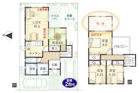 Compartment view + building plan example. Building plan example (No. 48 place ・ Plan example) 4LDK, Land price 8.77 million yen, Land area 115.69 sq m , Building price 16,550,000 yen, Building area 102.68 sq m