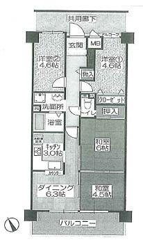 Floor plan. 4DK, Price 6.7 million yen, Occupied area 64.23 sq m , Balcony area 9.47 sq m Takasago Urban Comfort Takasago Yonedachoyoneda Floor plan