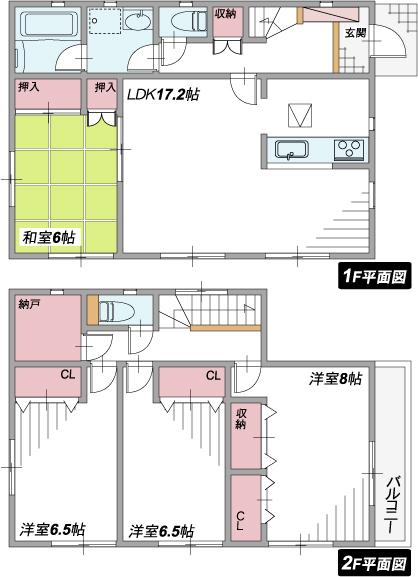 Floor plan. (Building 2), Price 20.8 million yen, 4LDK, Land area 125.88 sq m , Building area 108.13 sq m