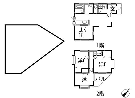 Compartment view + building plan example. Building plan example, Land price 4.5 million yen, Land area 116.38 sq m , Building price 14.3 million yen, Building area 85.86 sq m