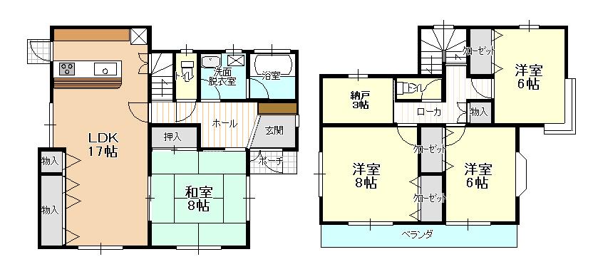 Floor plan. 9 million yen, 4LDK + S (storeroom), Land area 172.29 sq m , Building area 117.58 sq m 4LDK + S