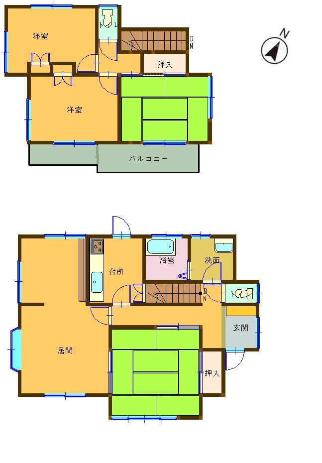 Floor plan. 14.8 million yen, 4LDK, Land area 172.11 sq m , The building area 97.29 sq m 2 floor 3 room easy-to-use 4LDK. The kitchen is seen smiling family in face-to-face counter