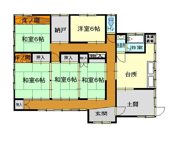 Floor plan. 7.5 million yen, 5DK + 2S (storeroom), Land area 1,822.55 sq m , Building area 126.01 sq m