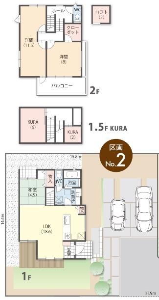 Floor plan. (NO, 2), Price 35,200,000 yen, 4LDK, Land area 203.9 sq m , Building area 99.78 sq m