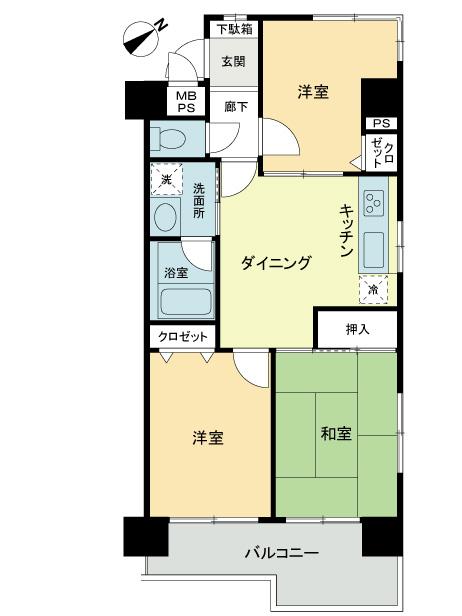 Floor plan. 3DK, Price 5.9 million yen, Occupied area 55.96 sq m , Balcony area 8.5 sq m floor plan