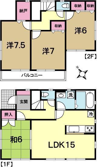 Floor plan. 20.8 million yen, 4LDK, Land area 227.54 sq m , Building area 97.19 sq m