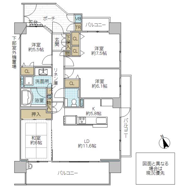 Floor plan. 4LDK, Price 24,300,000 yen, Occupied area 91.94 sq m , Balcony area 22.61 sq m