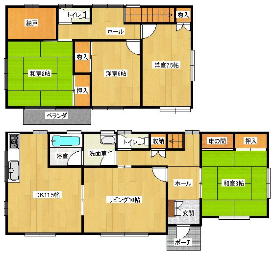 Floor plan. 8.9 million yen, 4LDK, Land area 204.97 sq m , Building area 130.54 sq m