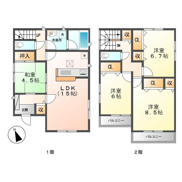 Floor plan. (Building 2), Price 19,800,000 yen, 4LDK, Land area 184.11 sq m , Building area 99.63 sq m