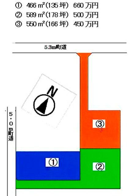 Compartment figure. Land price 6.6 million yen, Land area 446 sq m 3 compartment sale, Document posted (1)