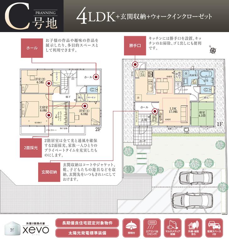 Floor plan.  [C No. land] [C No. land plan view]  ※ Plan and Exterior therefore are drawn with reference to the accompanying drawings ・ For planting, In fact and it may be slightly different.  Also, car ・ Furniture, etc. are not included in the price. 
