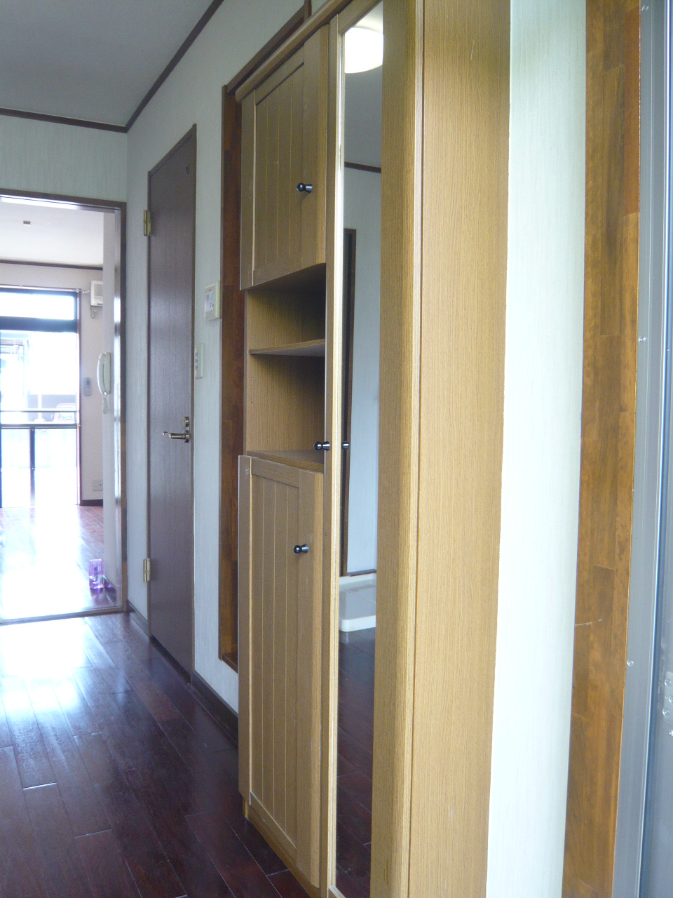 Entrance. The right side of the shoebox comes with a mirror.