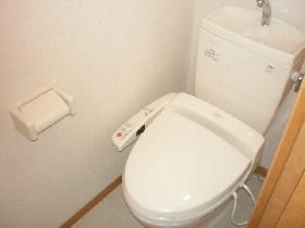 Toilet. With warm water washing toilet seat. There is a shelf in the upper. 