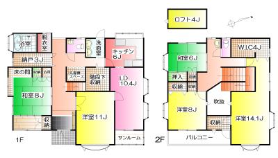 Floor plan. 19,800,000 yen, 5LDK + 3S (storeroom), Land area 412.67 sq m , Building area 194.03 sq m floor plan: 910 module