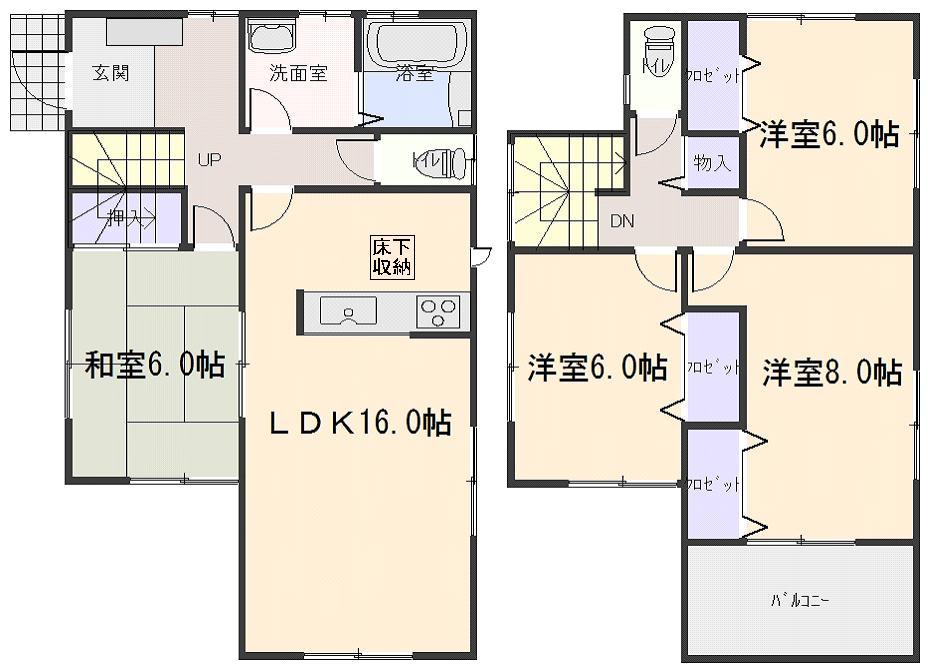 Floor plan. (Building 2), Price 22,300,000 yen, 4LDK, Land area 171.94 sq m , Building area 102.68 sq m