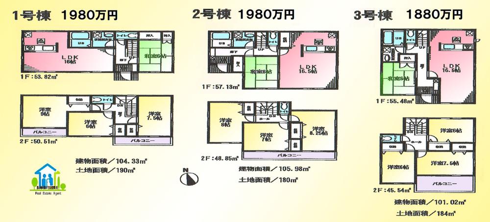 Floor plan. (Furukawa Nakata Phase 3), Price 18,800,000 yen, 4LDK, Land area 190 sq m , Building area 104.33 sq m