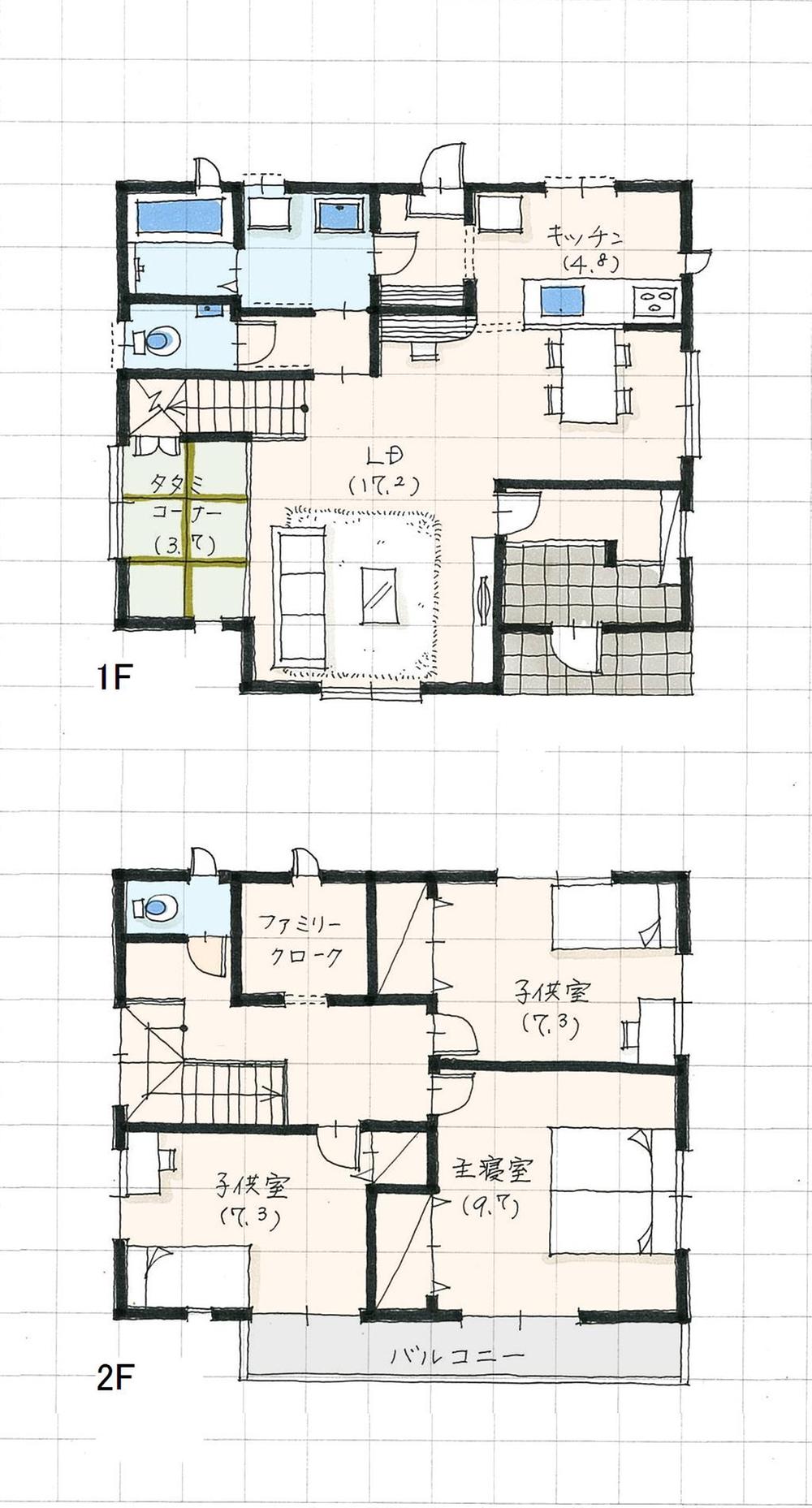 Other building plan example. No. 14 land plan Building floor area of ​​130 sq m (39.25 square meters), Building construction floor area 142.33 sq m (42.97 square meters) At any time sale! 
