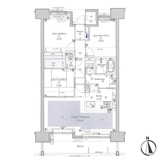 Floor plan. 2LDK + S (storeroom), Price 25,800,000 yen, Footprint 76.8 sq m , Balcony area 12.36 sq m 2LDK + S