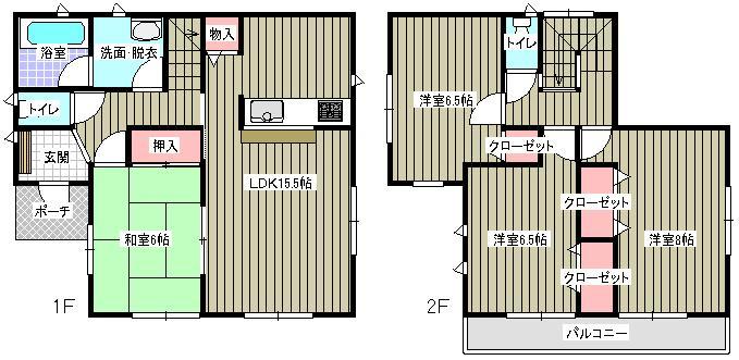 Floor plan. 24,800,000 yen, 4LDK, Land area 155.54 sq m , Building area 97.2 sq m (1) Building