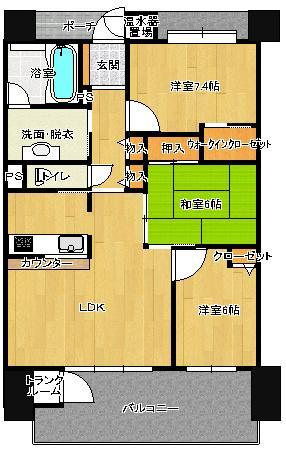 Floor plan. 3LDK, Price 23 million yen, Occupied area 79.55 sq m , Balcony area 12.4 sq m