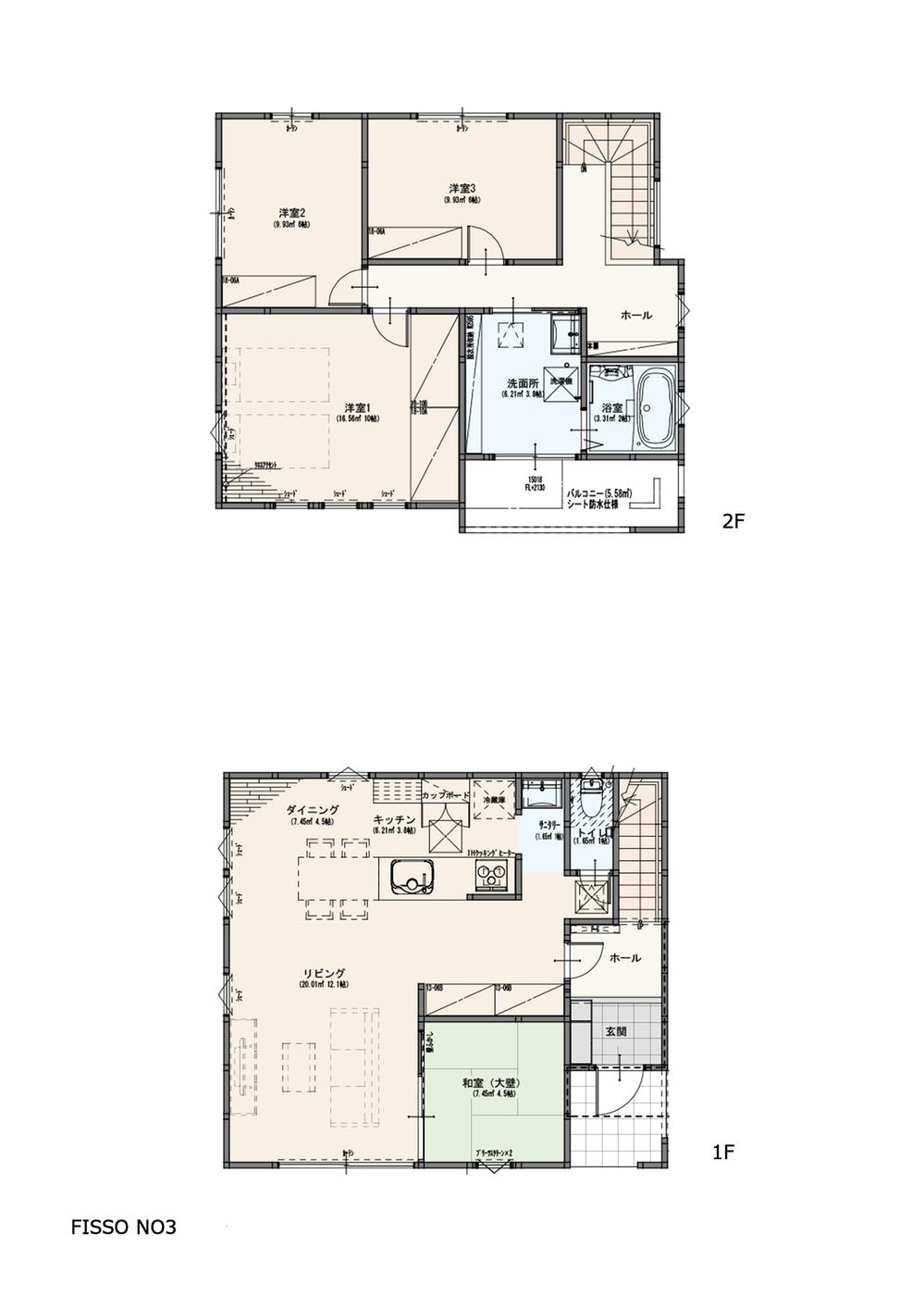 Floor plan. (FISSO NO3), Price 24,800,000 yen, 4LDK, Land area 155.79 sq m , Building area 115.51 sq m