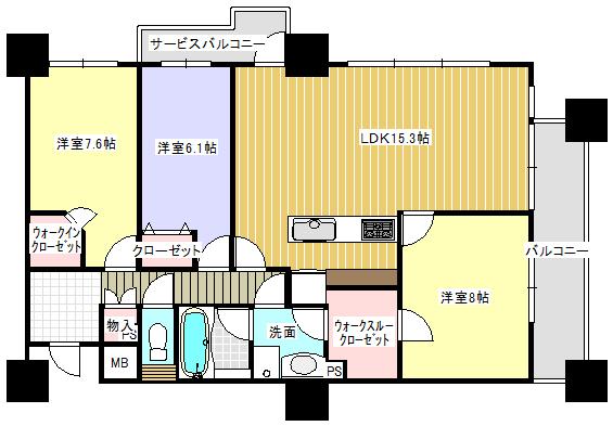 Floor plan. 3LDK, Price 30 million yen, Occupied area 86.16 sq m