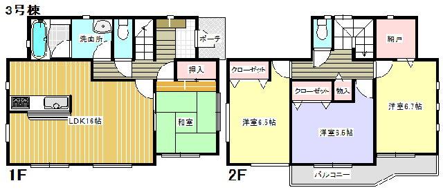 Floor plan. (3 Building), Price 20.8 million yen, 4LDK, Land area 216.51 sq m , Building area 98.81 sq m