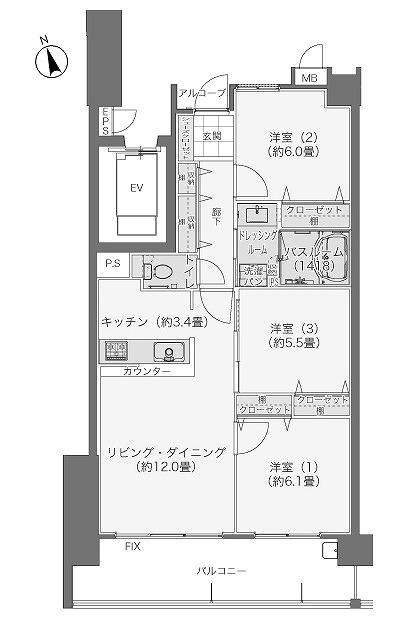 Floor plan. 3LDK, Price 24,149,000 yen, Occupied area 72.78 sq m , Balcony area 13.69 sq m