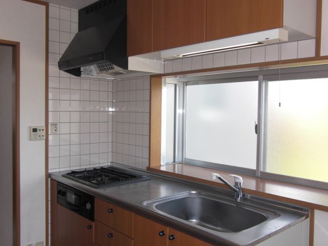 Kitchen. System kitchen. Corner is bright in the room.