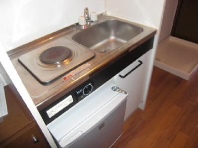 Kitchen. Electric stove, With a mini fridge
