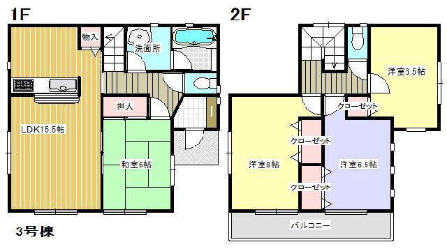 Floor plan. (3 Building), Price 23.8 million yen, 4LDK, Land area 259.19 sq m , Building area 97.2 sq m