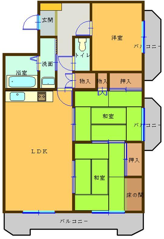 Floor plan. 3LDK, Price 6 million yen, Occupied area 70.54 sq m , Balcony area 11 sq m