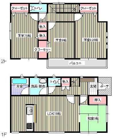 Floor plan. 23.8 million yen, 4LDK, Land area 149.4 sq m , Building area 98.01 sq m (1) (2) Building