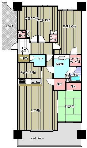 Floor plan. 4LDK, Price 19,800,000 yen, Occupied area 90.04 sq m , Balcony area 16.55 sq m