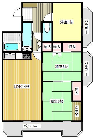 Floor plan. 3LDK, Price 6 million yen, Occupied area 70.54 sq m