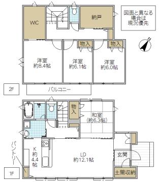 Floor plan. 36 million yen, 4LDK, Land area 255 sq m , Building area 123 sq m