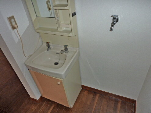 Washroom. Independent wash basin, Washing machine Storage