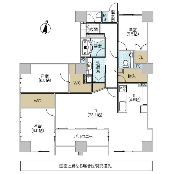 Floor plan. 3LDK, Price 38,600,000 yen, Footprint 120.89 sq m , Day on the balcony area 10.8 sq m high-rise floor of the south-west angle of the room ・ Ventilation is also good.